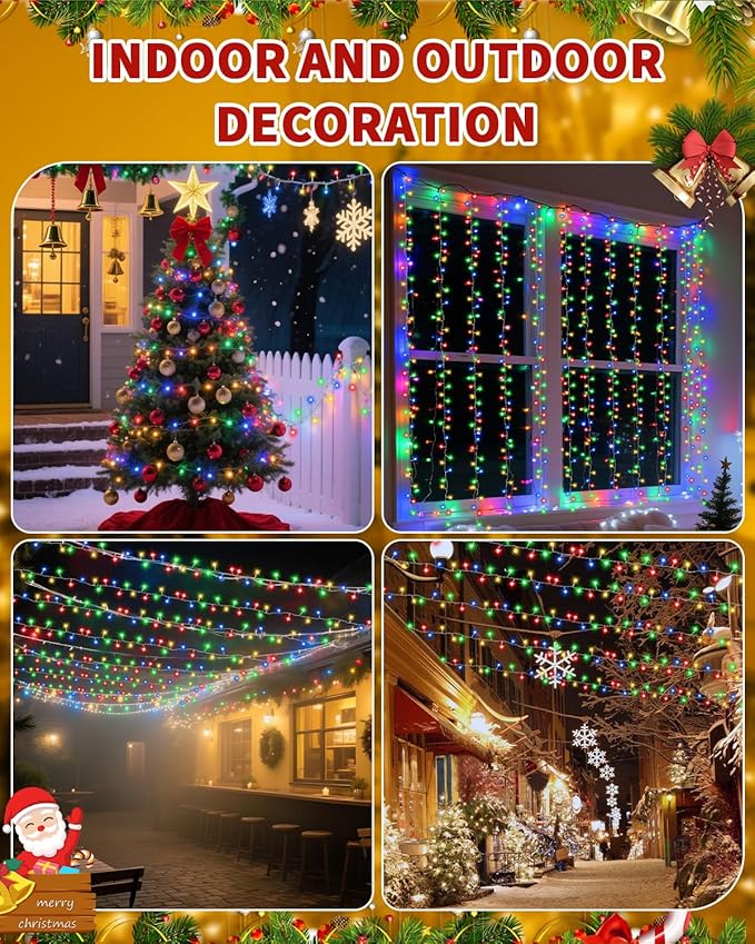 Christmas Lights String Outdoor Indoor, 1200 LED 403FT Multicolor Xmas Tree Decorations Lights, Plug in Twinkle Fairy Light with Remote Timer Dimmable for Room Yard Holiday Party Wedding Camping Decor