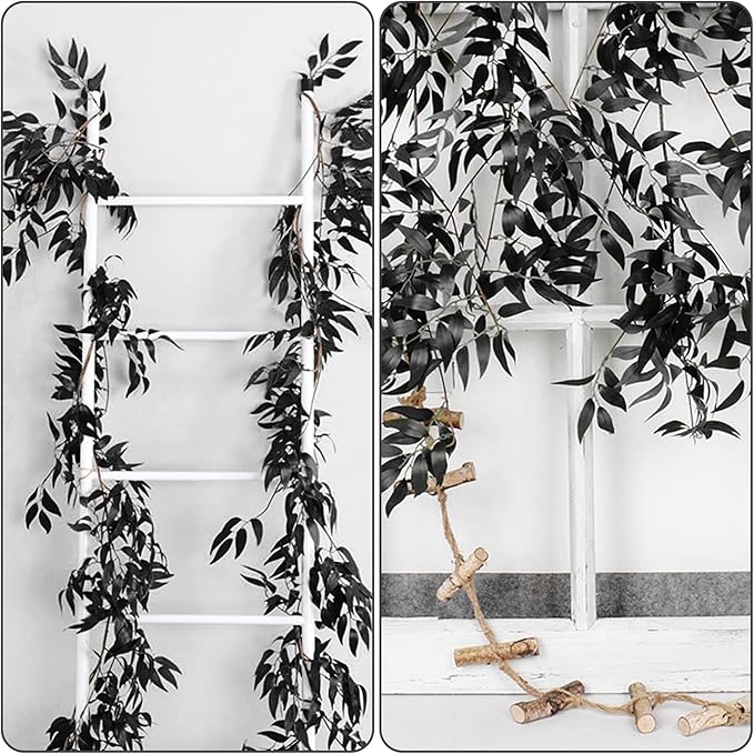 RECUTMS Artificial Hanging Willow Leaves Vine Twigs 2Pcs 5.7Ft Halloween Black Leave Garland Fake Silk Willow leaf Ivy Faux Greenery Plant for Indoor Outdoor Jungle Birthday Fall Christmas Party Decor