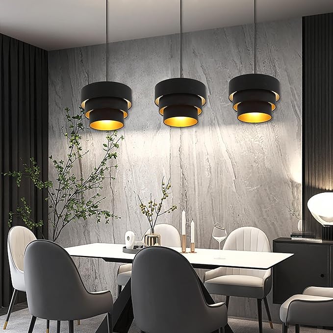 Plug in Pendant Light, Hanging Light Fabric Shade, Pendant Light Fixture for Bedroom, Kitchen, Living Room, Dining Table (Black)