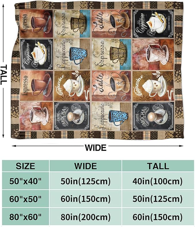 Tijuboni Coffee Throw Blanket Coffee Gifts for Women Men Girls Boys Kids Adults Soft Flannel Fleece Blanket for Couch Sofa Bed Home Decor 40"x50"