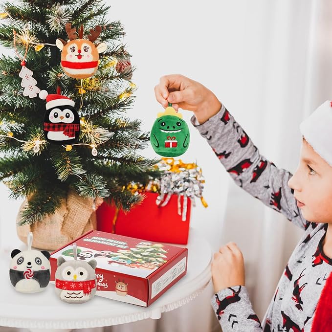 3.15’’ Mini Plush Christmas Tree Ornament, 6 Pack Cute Plushies Collectible Soft & Squishy Small Stuffed Animal Toy - Stocking Stuffers, Gift for Kids
