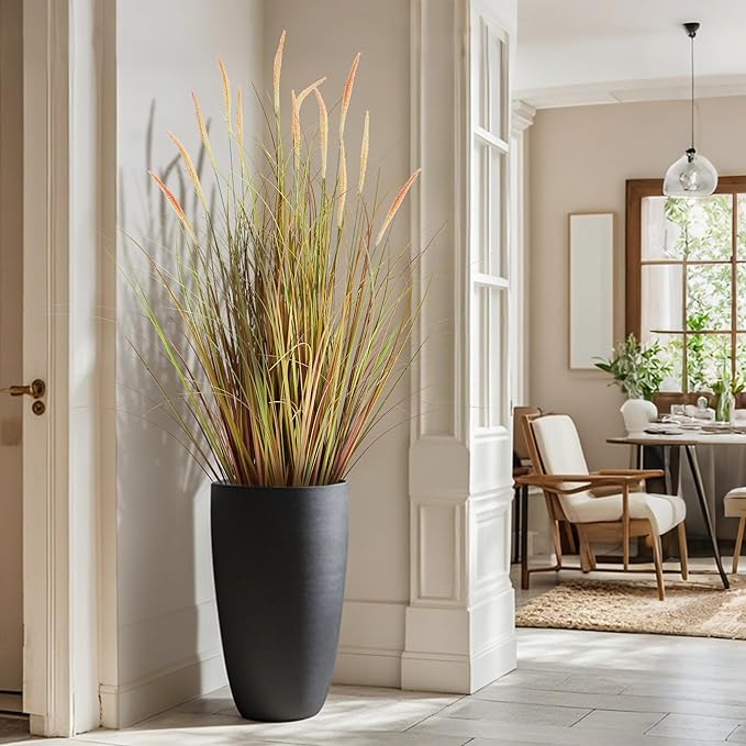KOL 3ft 2-Pack Artificial Cattail Reed Grass, 35in Artificial Indoor Outdoor Fake Onion Grass, Home Office Wedding Decorative Artificial Plants in Pot Faux Floor Plant Greenery, Pink