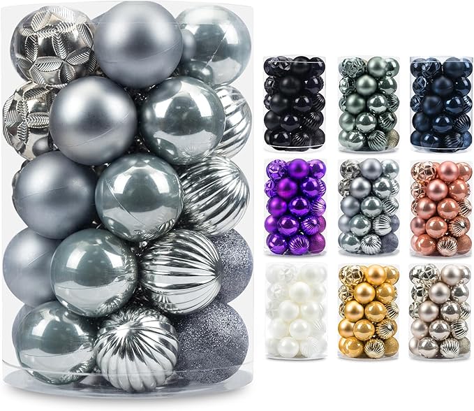 AMS 2.36''/60mm 34ct Christmas Ball Large Ornaments Party Decorations Shatterproof Festival Pendant Hangings for Xmas Tree Decor (60mm, Grey)