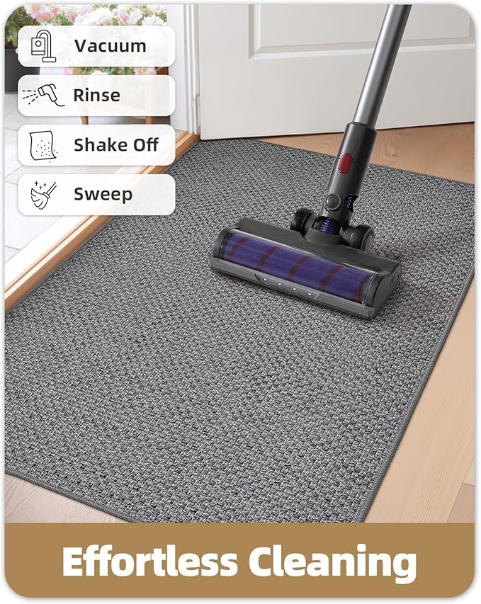 Color&Geometry Ultra-Thin Indoor Door Mat, 21"x31" Low-Profile Non-Slip Entryway Rug with Modern Geometric Texture, Washable Doormat for Entrance, Front Doors, Light Grey (FOLD)