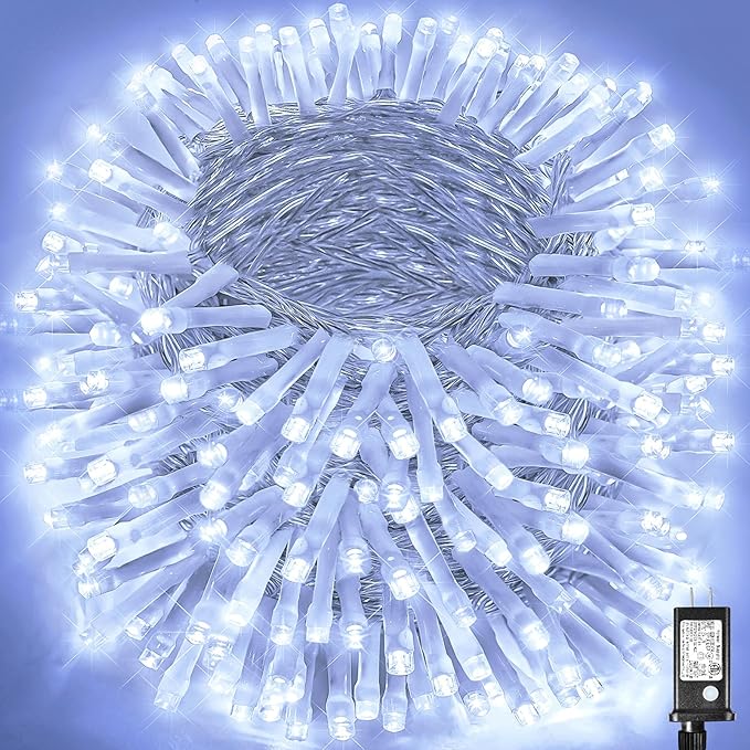 800 LED Christmas Lights Outdoor 262FT Christmas String Lights 8 Modes Clear Wire Waterproof Plug in Twinkle Fairy String Lights for Indoor Outdoor Home Party Garden Decoration, Cool White