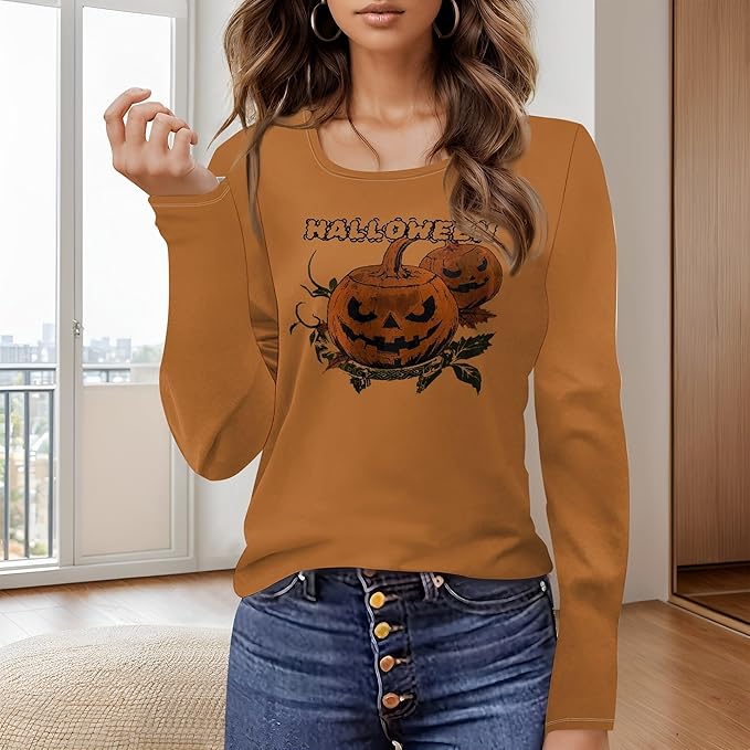 Halloween Sweatshirt Ghost Graphic U-Neck Sweatshirt Long Sleeve Breathable Plus Size Halloween Pullover Best Gift