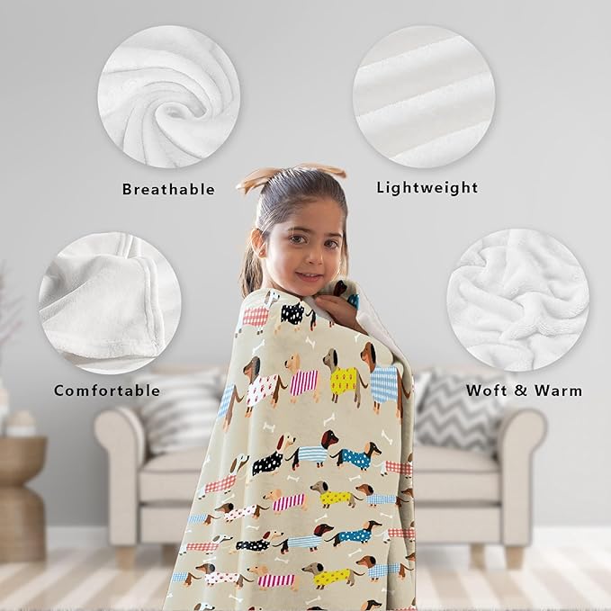 Dachshund Blanket is Super Soft and Warm, I Love Dachshunds Soft Flannel Throw Cozy Wiener Dog Blankets The Lightweight Flannel Blanket is for All-Season Use 80"x60"for Adult