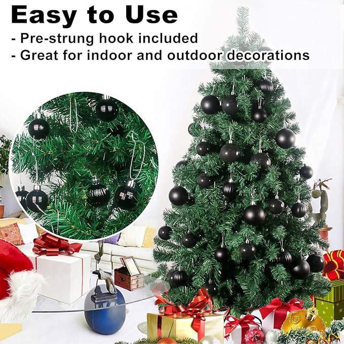Black 1.6" Small Christmas Balls Christmas Tree Decoration Ornaments Shatterproof Hanging Balls for Birthday Halloween Holiday Wedding Decorations Set of 18pcs