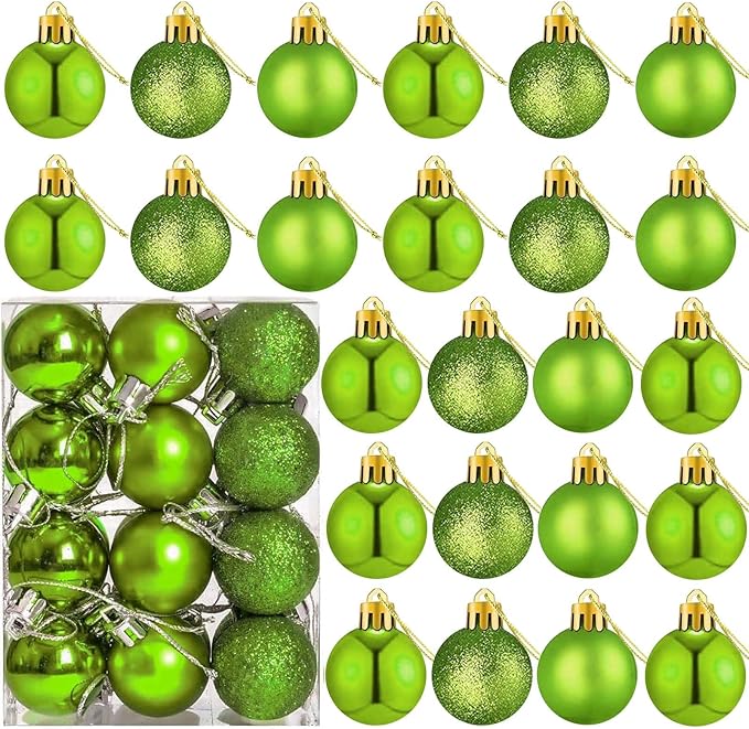 24 Count Mini Green Ornaments for Mini Christmas Tree, Small Lime Green Shatterproof Christmas Tree Ornaments Balls Party Decorations, 1.6 inch