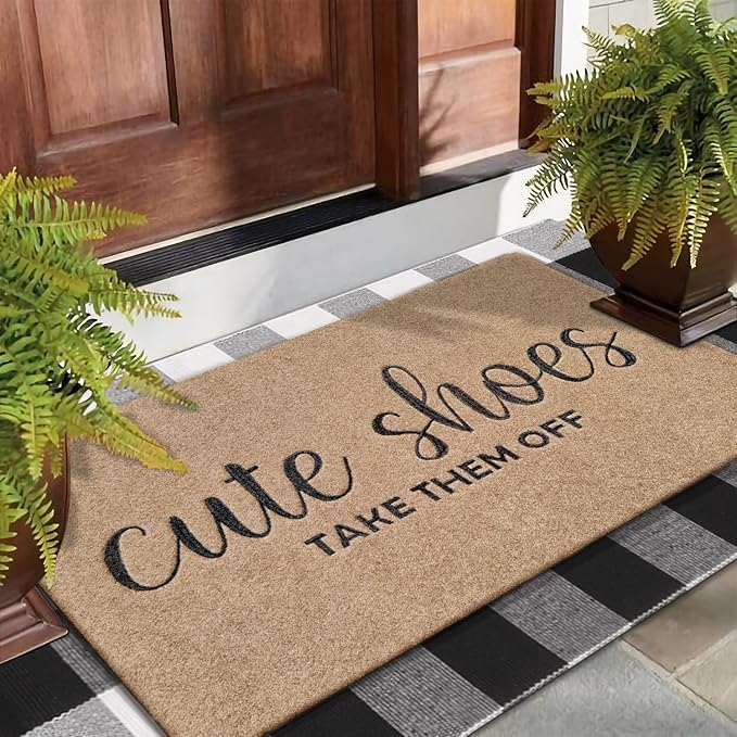 Indoor for Front Door Welcome Mat Outdoor Large 24"x 36" for Outside Home Entry Cute Shoes Door Entryway Non Slip Entrance Mats to Bedroom Bathroom Shoe Scraper Easy to Clean Doormat Brown