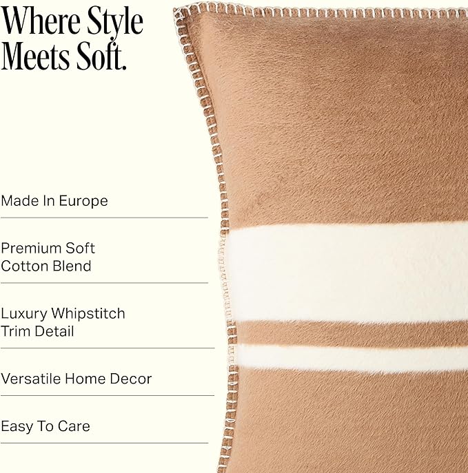 Preston Lane Highrise Throw Pillow – 21" x 21", Premium Cotton Blend, Decorative Accent Pillow for Sofa, Bed & Boho Home Décor, Made in Portugal, Camel