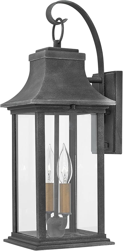 Hinkley 2934DZ Adair 20" Two Light Outdoor Wall Mount Lantern - Aged Zinc w/Clear Glass Exterior Light Fixture Wall Lantern - Outdoor Wall Light - Outdoor Porch Light - Exterior Wall Light