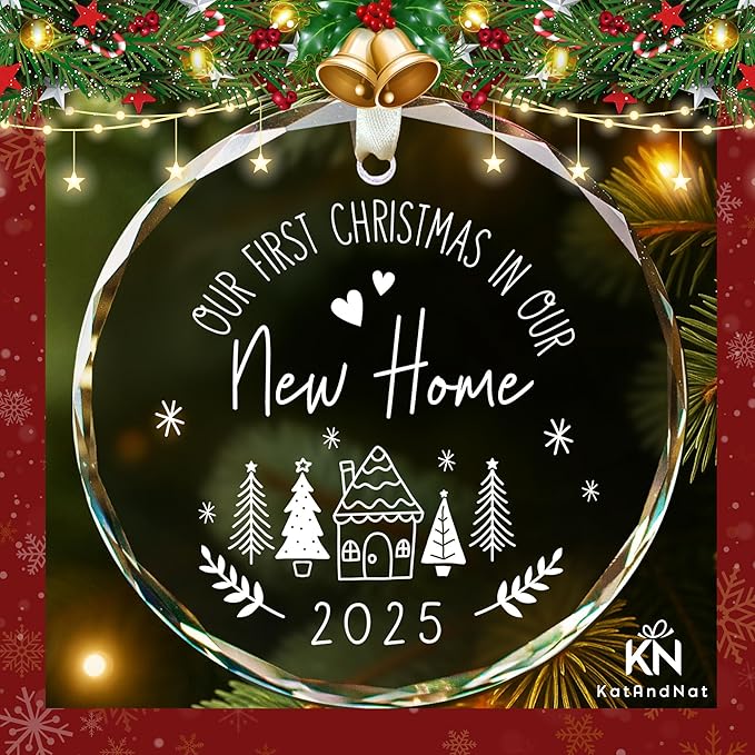 House Warming Gifts New Home - New Home Ornament 2025 - Housewarming Gifts for First House, Housewarming Gift Ideas for Couple - Home Ornaments for Women - Glass Our First Home Ornament 2025