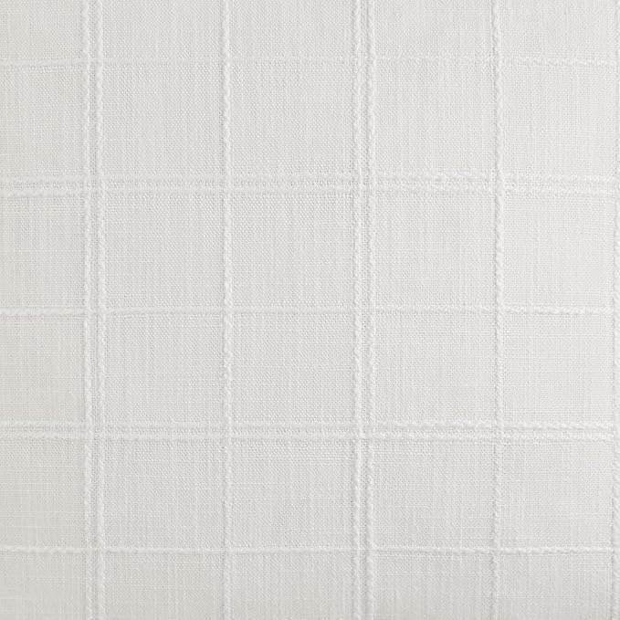 ZeeMart Linen Checked Throw Pillow Covers Set of 2, 20x20 Inch White/Natural White, Farmhouse Decorative Single Sided Grid Embroidered Couch Pillow Cases Cotton Linen Cushion Covers