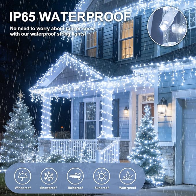 LED String Lights, 165FT 500LED 30V Plug in Waterproof String Lights with 8 Modes for Indoor and Outdoor Party Wedding Home Patio Lawn Garden Supplies (Cool White)
