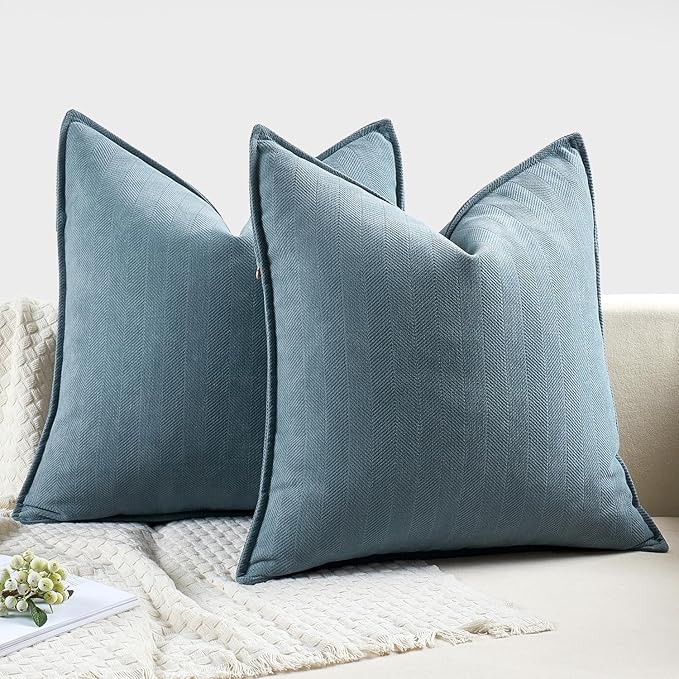 MIULEE Pack of 2 Dusty Blue Decorative Pillow Covers 24x24 Inch Soft Chenille Luxurious Couch Throw Pillows Farmhouse Cushion Covers Euro Shams with Elegant Design for Sofa Bed Living Room Home Decor