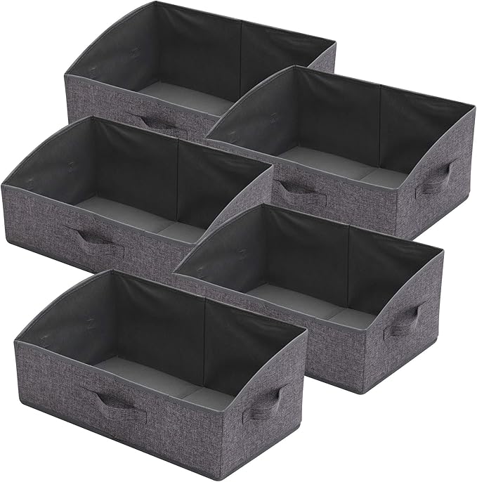 5 Pack Trapezoid Large Foldable Closet Storage Bins with Handle, Fabric Storage Organizer Cube Cloth Containers Linen Box Shelf Baskets for Clothes Clothing Shelves Wardrobe