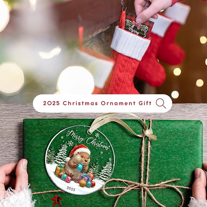 Beaver Ornament - Beaver Gifts for Women, Girls, Lovers - Cute Funny Animals Ornaments for Christmas Tree - Animals Themed Gifts - Acrylic Christmas Ornament 2025