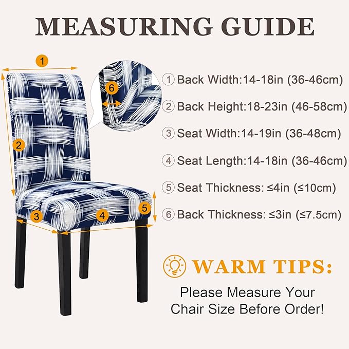 Sufdari Dining Chair Covers,Kitchen Chair Cover,Parsons Chair Slipcover,Spandex Chair Protectors for Dining Room Stretch Chairs Cover Set of 8 -Blue White Stripes