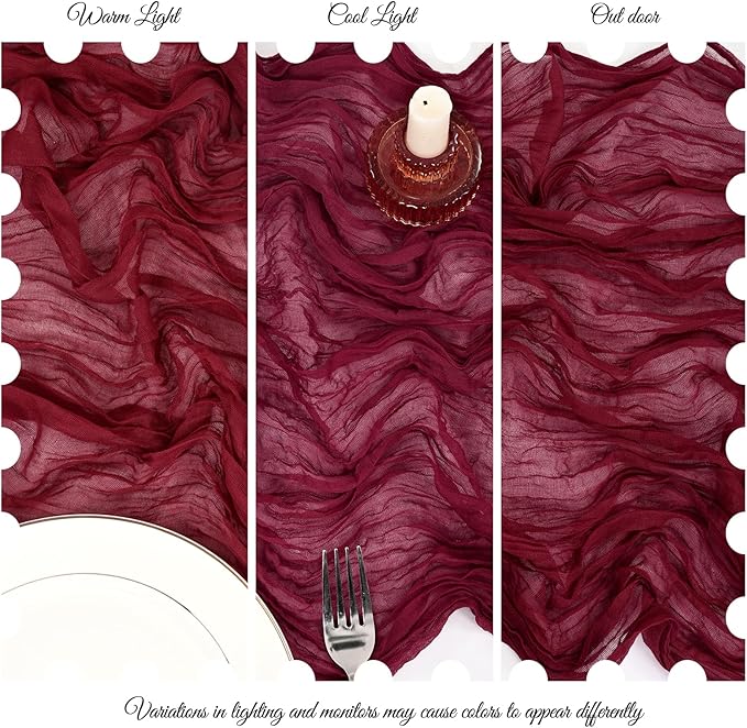 15 Pack Burgundy Cheesecloth Table Runner 17 x 108 Inch Fall Thanksgiving Boho Rustic Farmhouse Gauze Cheese Cloth Runner for Wedding Party Baby Shower Home Decor Holiday Decorations