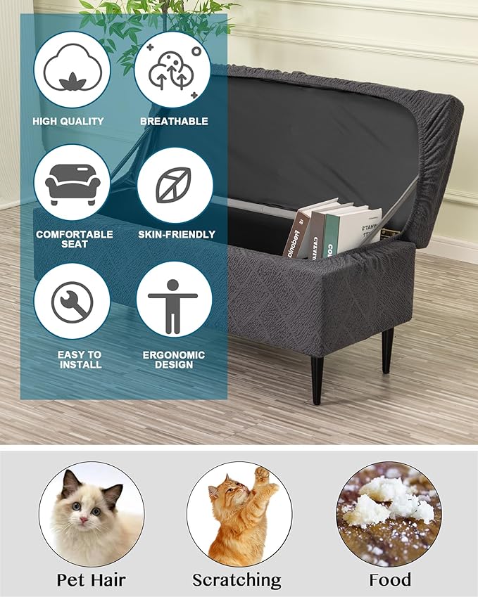 CRFATOP Jacquard Ottoman Stool Cover Stretch Folding Storage Footstool Bench Slipcovers Upholstered Foot Chest Chair Covers Washable Entryway Furniture Protector with Elastic Bands,S,Dark Grey