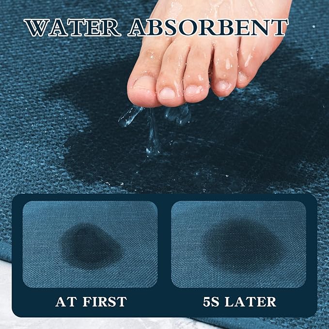 chakme Bathroom Rugs Mat 47x17, Ultra Thin Bath Rug Non Slip Runner Quick Dry Absorbent Bath Mat for Bathroom, (Dark Blue, 47"x17")