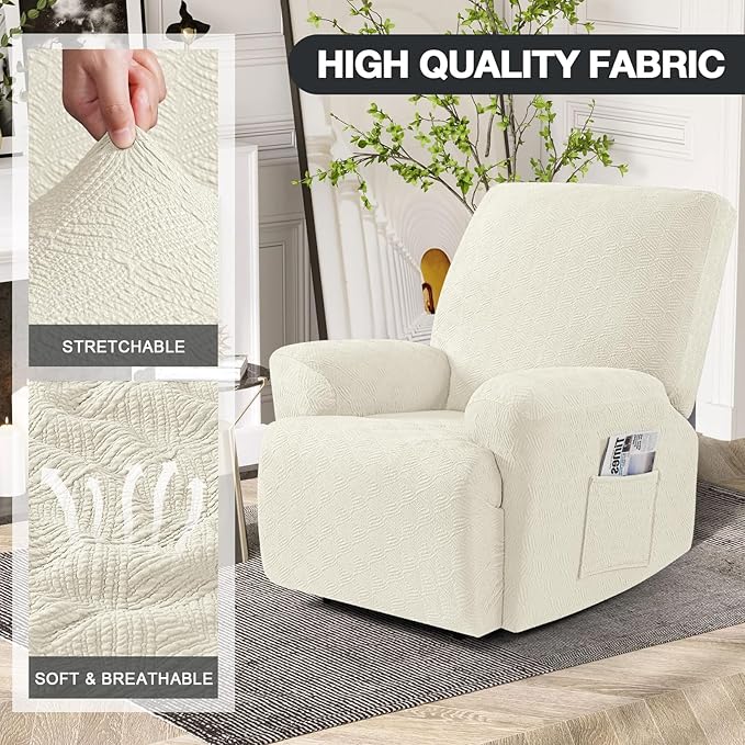 Timeles Extra Wide Recliner Chair Cover Reclining Couch Cover Sofa Slipcover Stretch Soft Washable (Single-Seater Oversized, Cream)