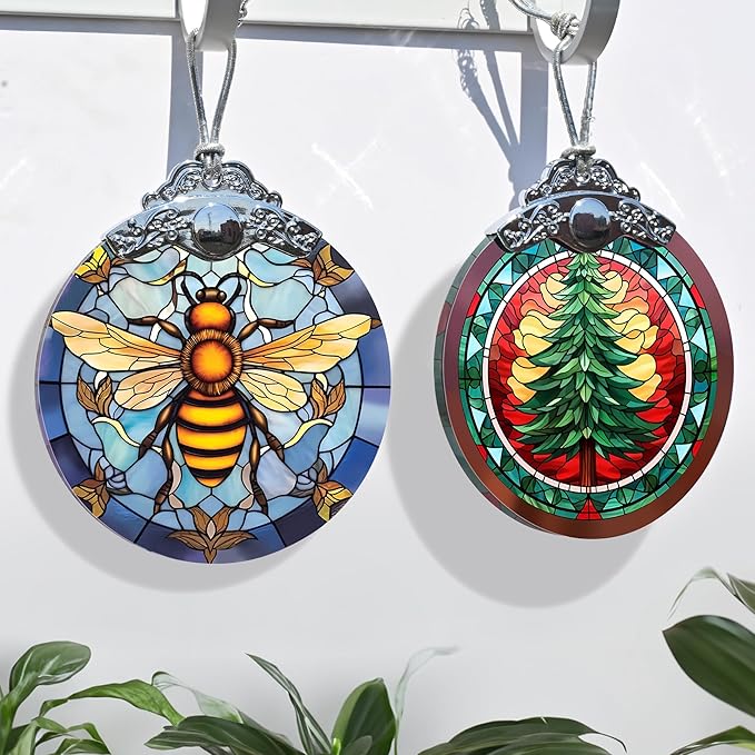 Stained Glass Christmas Ornaments, Jocidea Ornaments for Christmas Tree, Christmas Tree Decor, Holiday Decor and Xmas Gifts Ideas