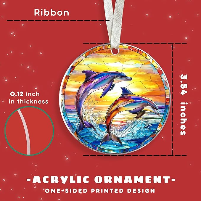 Dolphin Ornaments for Christmas Tree - Dolphin Ornament - Coastal Gifts for Women, Men - Coastal Christmas Ornaments for Tree - Acrylic Ornament 2025 & Card