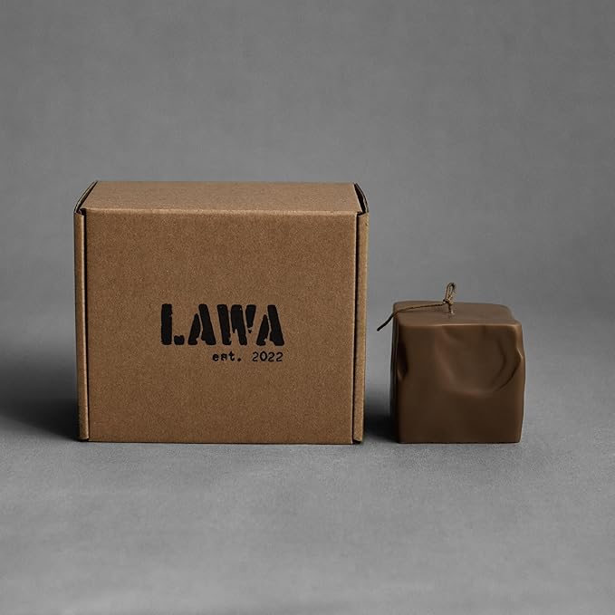 LAWA Raw Block Candle - Beautiful Handmade Pillar Scented Soy Wax Elegant Aesthetic Candle Housewarming Gift Home Room Shelf Decor Idea (Kobicha, Small)