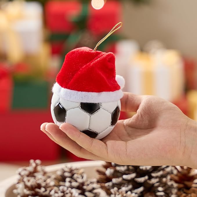 Joiedomi Christmas Soccer Glass Small Ornament, Sports Ball Ornaments Blown Mini Soccer Decor for Tree Hanging Preppy Decorations Outdoor Indoor, Xmas Gifts Party Favors