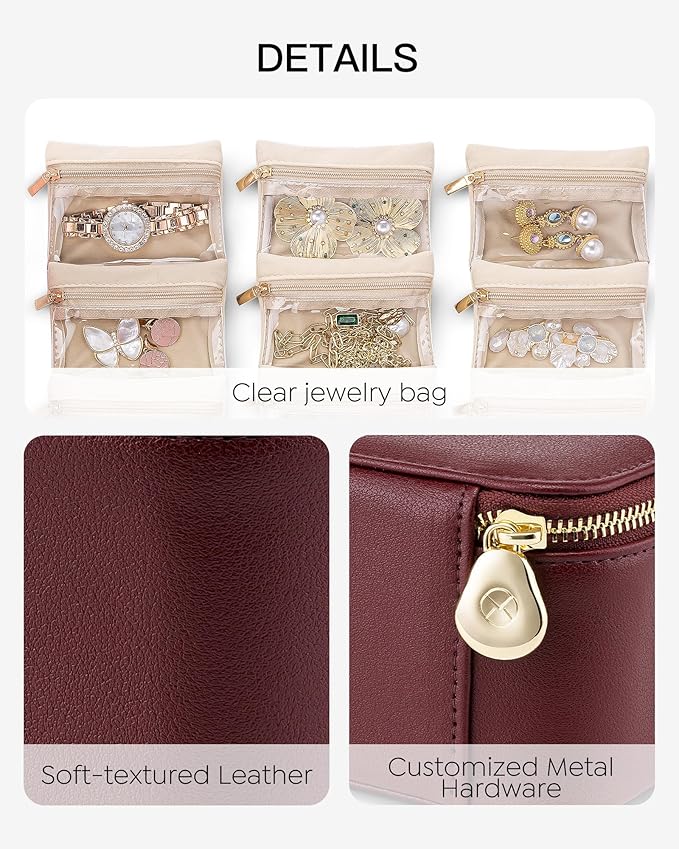 Vlando Jewelry Box with 12 Velvet Jewelry Bags Travel Jewelry Case for Girls Jewelry Organizers Necklace Rings Earrings Storage Bags Christmas Gifts Bridal Shower Gifts- Red