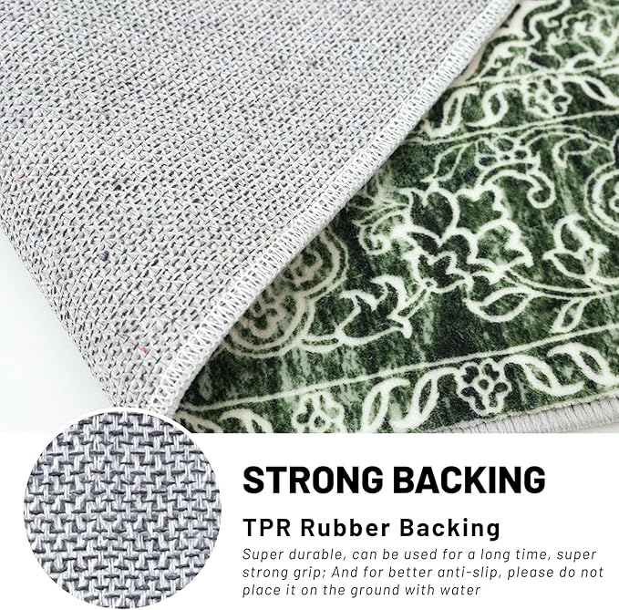 KUTA Vintage Runners for Hallways 2x8 Dark Green, Modern Floral Kitchen Rugs Non-Slip Washable Ultra Soft Printed Retro Distressed Carpet Entryway Runners for Bedroom Living Room Decor