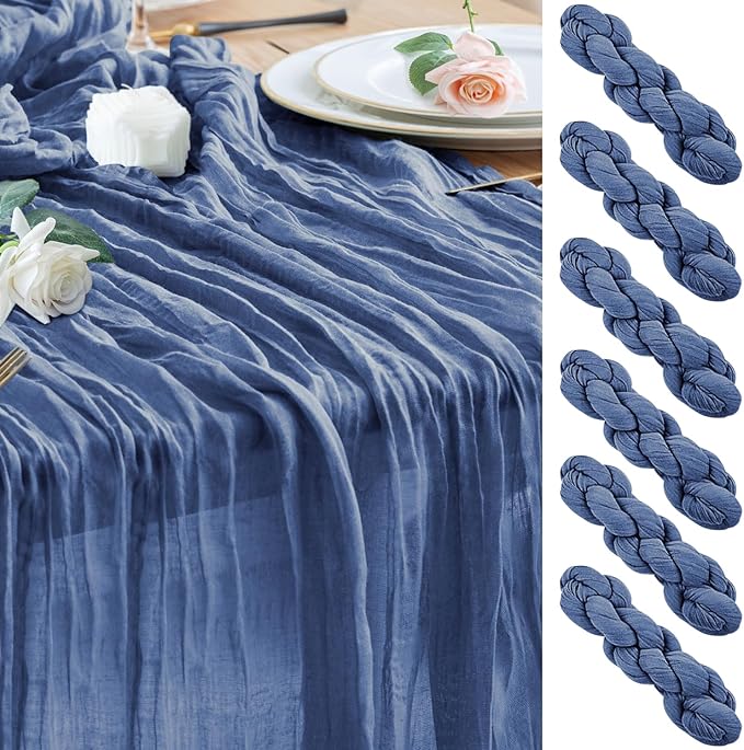 Wokceer Cheesecloth Table Runner 6Pack 10FT Blue Christmas Gauze Cheese Cloth Table Runner for Party Long Rustic Sheer Table Runners for Baby Bridal Shower Wedding Easter Table Decor