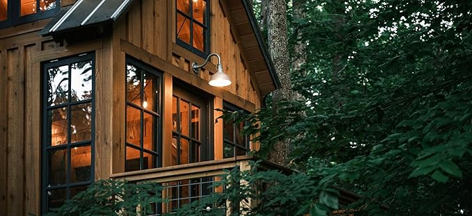 Steel Lighting Co. Hawthorne Barn Light | Outdoor Wall Mounted | 8 inch Dome | 23 inch Gooseneck| Small Farmhouse Light Made in America | Green Exterior/White Interior