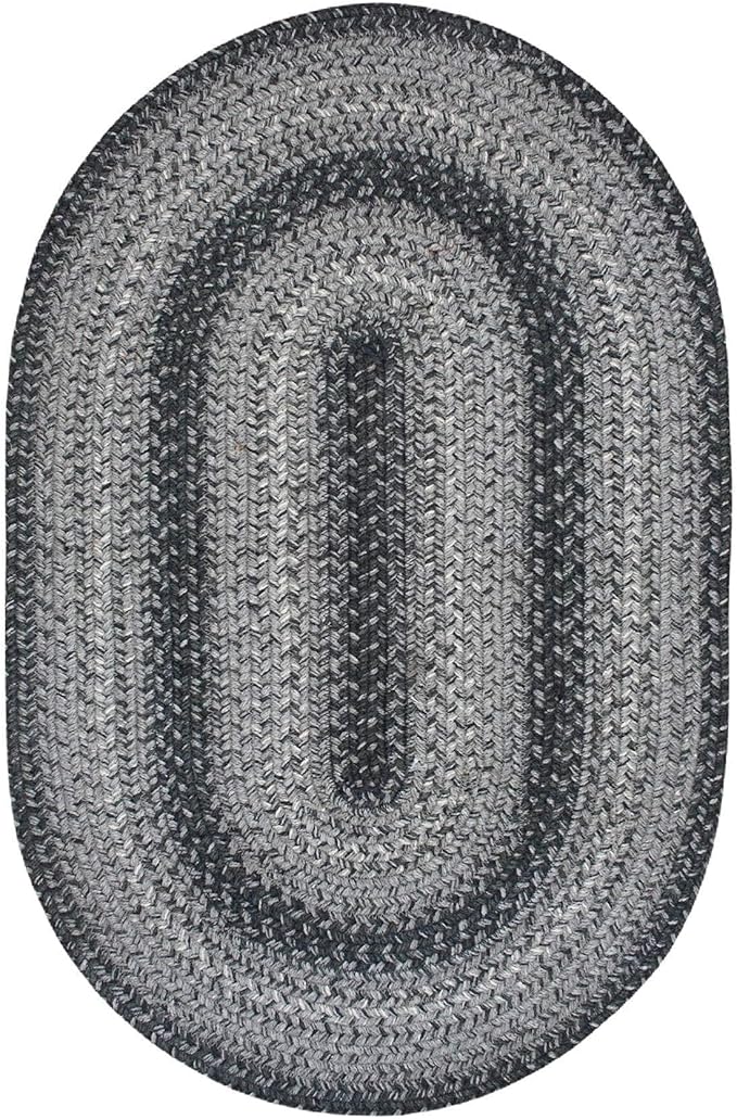 Homespice Flint Hill Oval Braided Rugs 5x8' - Primitive Black and Gray Area Rug for Living Room