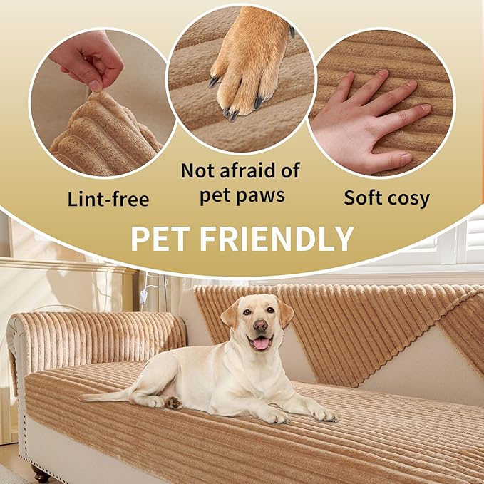 HAOMAIJIA Waterproof Couch Cover for Dogs Washable,Fuzzy Pet Couch Covers for Sofa,Thick Soft Dog Bed Cover Non-Slip Couch Covers for 3 Cushion Couch Sofa Pet Friendly (Khaki, 35" x 82")