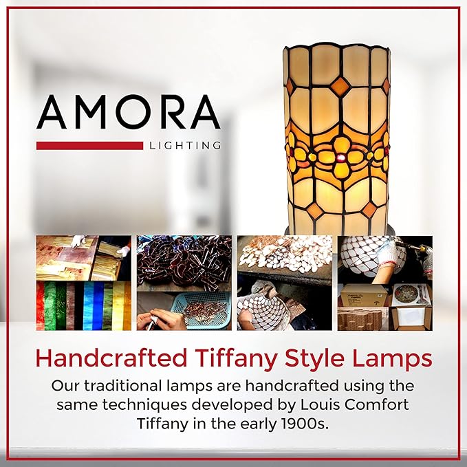 Amora Floral Decorative Accent Table Lamps - Tiffany Mosaic Shade - 11" Table & Bedside Light
