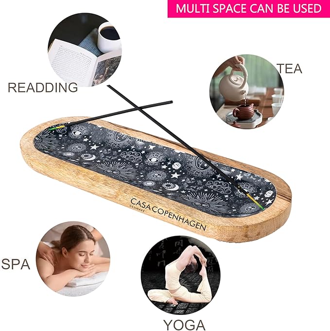 Casa Copenhagen Wooden Incense Holder & Incense Ash Catcher, Pack of 4, Modern Incense Stick Holder for Gifting & Décoration of Home,Yoga,Spa,Hotel - Moon Ray