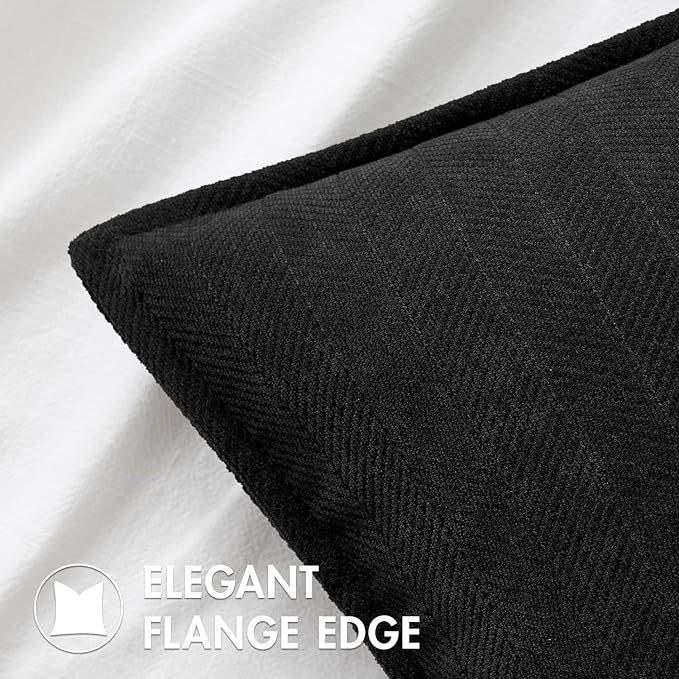MIULEE Pack of 2 Black Decorative Pillow Covers 24x24 Inch Soft Chenille Luxurious Couch Throw Pillows Farmhouse Cushion Covers Euro Shams with Elegant Design for Sofa Bedroom Living Room Home Decor