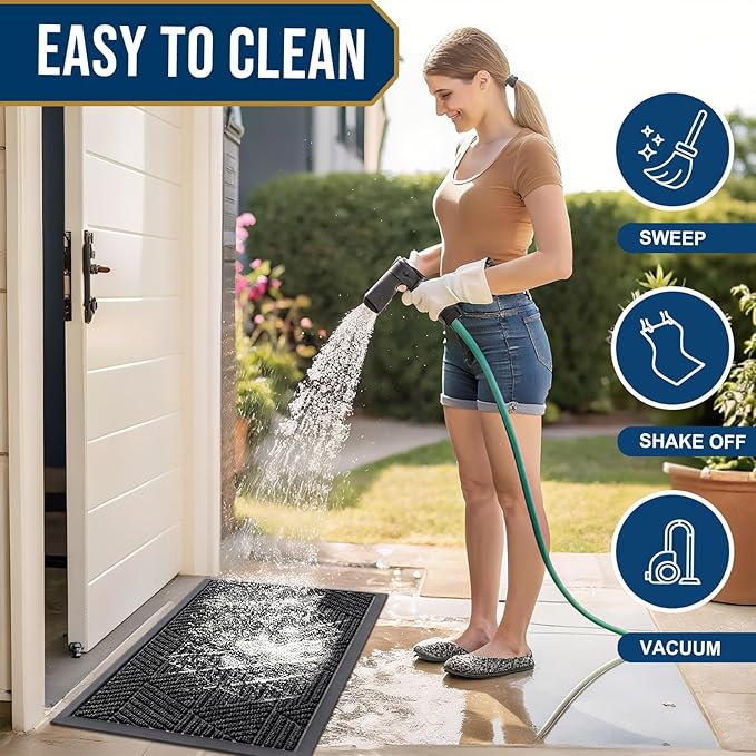 Smiry Front Door Mat Outside Entrance, Heavy Duty Sturdy Natural Rubber Doormat, Trap Dirt and Moisture, Easy Clean Low Profile Welcome Floor Mats for Indoor Outdoor Entry, 59x34 Inch, Black