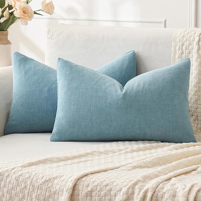 MIULEE Smoke Blue Couch Pillow Covers 12x20 Inch, Set of 2 Soft Chenille Decorative Lumbar Throw Pillow Covers Summer Farmhouse for Sofa Living Room Bed