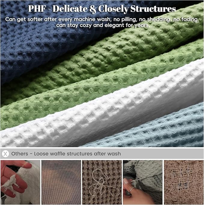PHF 100% Cotton Waffle Weave Blanket Twin Size for Bed,Snag Proof Lightweight Breathable Moisture-Wicking Throw for Couch,Great for Layering in Cold Weather,Machine Washable,Home Decor Gift-White