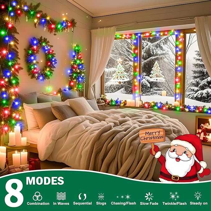 SAUIRS 60FT 160 LED Christmas Lights Outdoor String Lights with 8 Modes Timer Waterproof Fairy Light Plug in for Outside Indoor Party Xmas Palm Tree Yard Wedding Decorations(Multicolor)