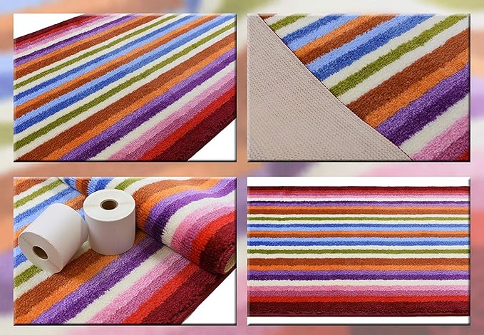Custom Size Hallway Runner Rug, Slip Resistant, 26 Inch Wide X Your Choice of Length, Stripes Colorful, 26 Inch X 34 feet