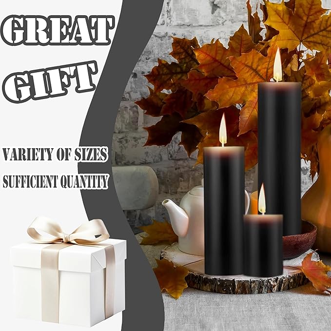 36 Pcs Black Pillar Candles Bulk Set，Hurricane Candles，3 Different Lengths (6 Each)，Dripless Unscented Smokeless，Gives You a Better Atmosphere When Organizing Wedding or Event Party.