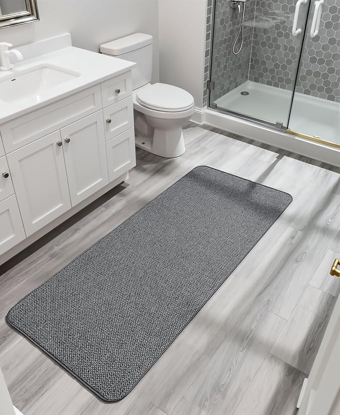 Bath Mat,Ultra Thin Bathroom Runner Rugs,Large Bath Mats for Bathroom,Quick Dry,Non-Slip,Machine Washable,Low Pile,Bath Rug,Shower Outside,Sink,Home Decor Accessories.Dark Grey,3'x5'(36x60inch)