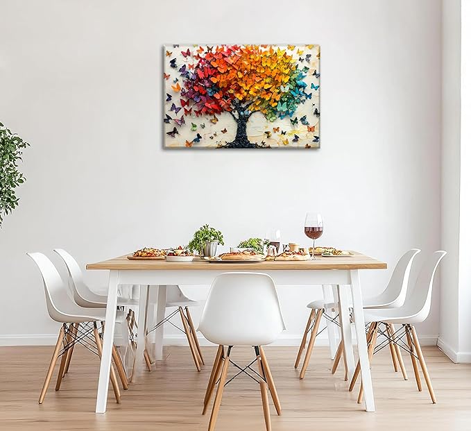 Colorful Butterfly Tree Canvas Wall Art Tree of Life Canvas Painting Picture Wall Decor Cute Butterfly Picture Poster Print Artwork for Wall Living Room Bathroom Bedroom Home Decoration