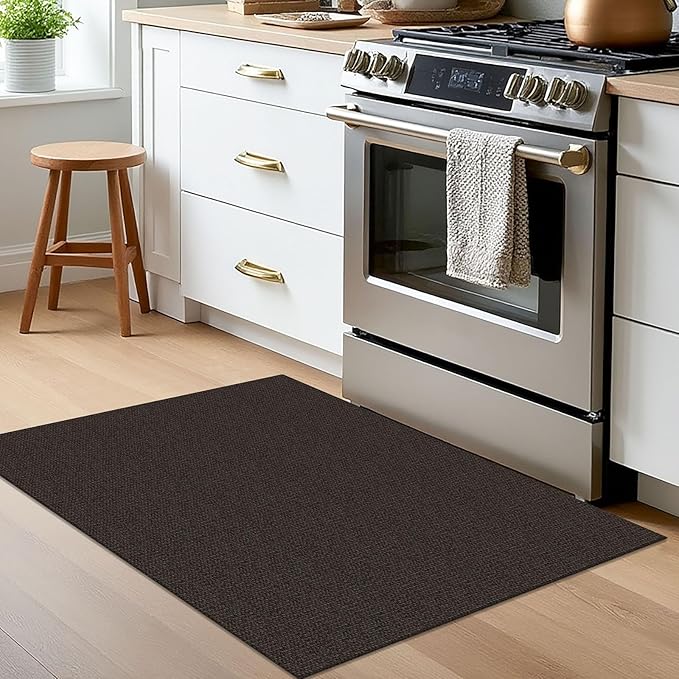 EARTHALL Small Area Rug 2x3 Ft Washable Rugs for Entryway Non Slip Braided Throw Rugs Door Mat Indoor Outdoor Entrance Cotton Woven Carpet for Kitchen Foyer Front Door, Taupe/Coffee
