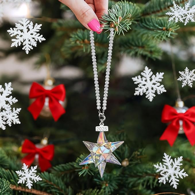 2025 Crystal Star Ornament Glass Ornaments for Christmas Tree Nativity Star Ornament Crystal Sun Catcher Hanging Decor (Colorful)